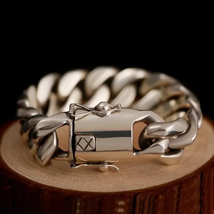 Bracelet en argent sterling S925 puissant, prix d'usine, pour homme, style punk, personnalité européenne et américaine, hip-hop, cadeau pour homme