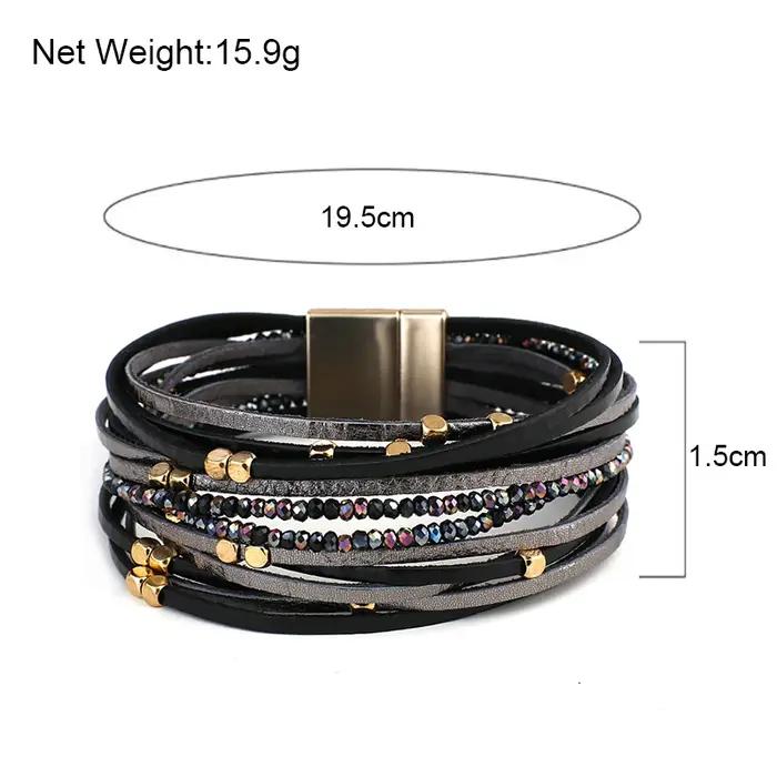 ALLYES Champagne Bracelets en cuir véritable pour femmes Boho multicouche métal charme résine perles