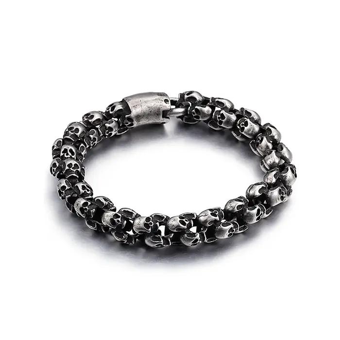 Bracelet tête de mort gothique vintage pour homme