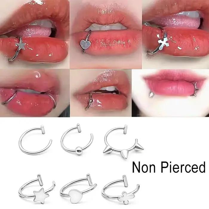 Lot de 2/6 faux piercings en acier inoxydable : anneaux de lèvre