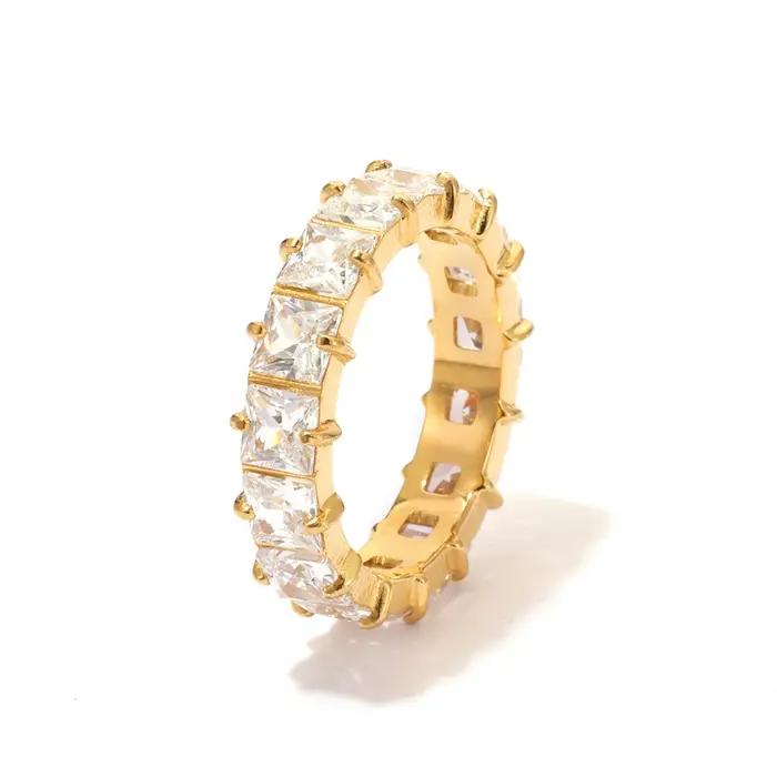 Bague en acier inoxydable pour femme, plaquée or, minimaliste, avec zircon cubique coloré, bijoux te