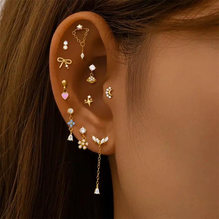 Boucle d'oreille à clous en argent sterling 925 avec zirconium pour femmes occasions spéciales parties fêtes anniversaires occasions quotidiennes cadeaux à offrir