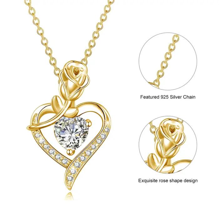 Collier en Moissonite Fleurs de Rose avec Pendentif Cœur et Certificat pour Occasions Spéciales Bijoux Luxe Fiançailles Mariage