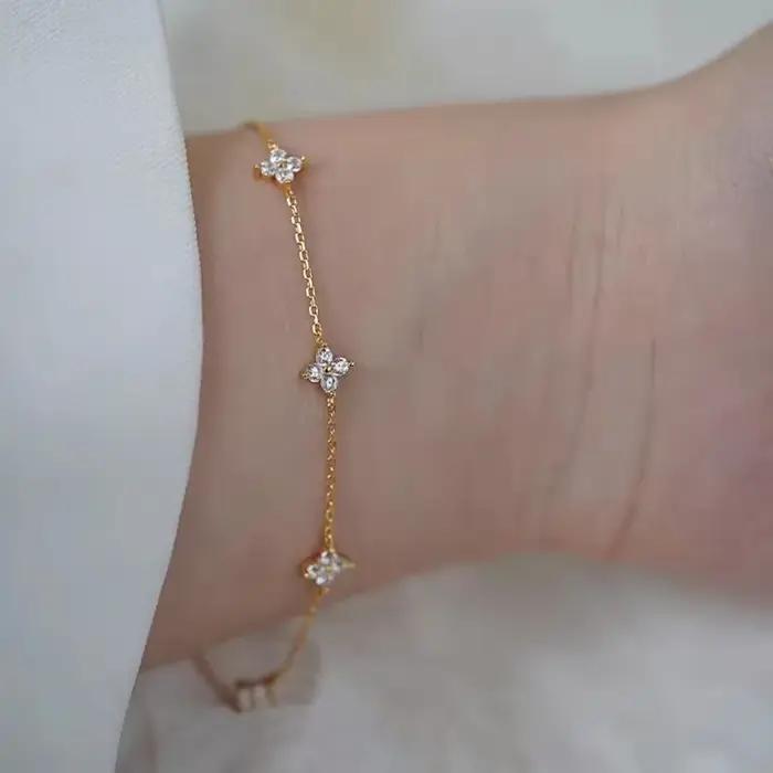 Bracelet en argent Sterling 925 avec fleur en Zircon brillant pour femmes bijoux de fête mariage cadeaux de vacances
