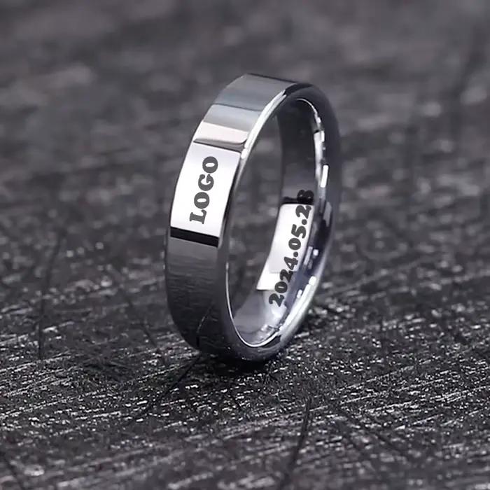 Bague personnalisée en acier inoxydable avec nom et Date gravée