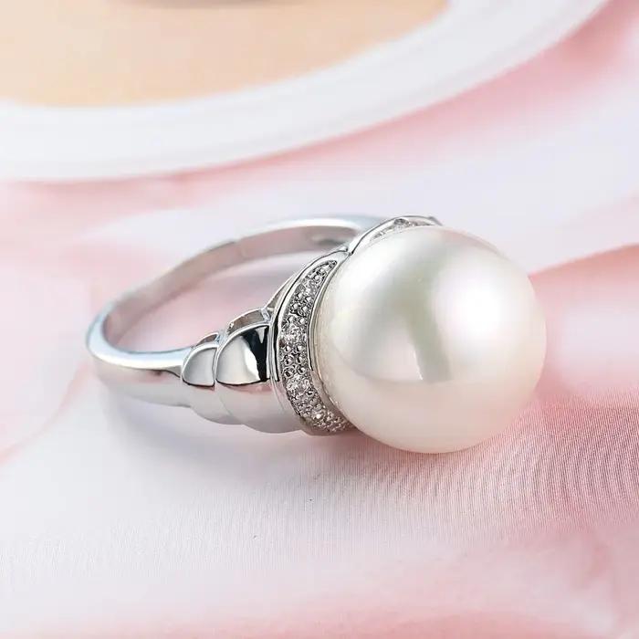 100% véritable Bague de perle blanche