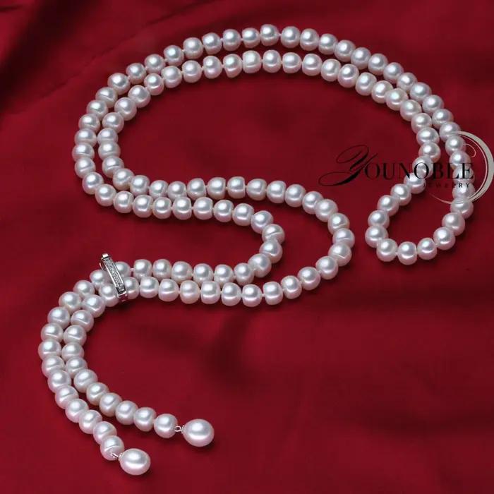 Collier en perles véritables long pour femmes