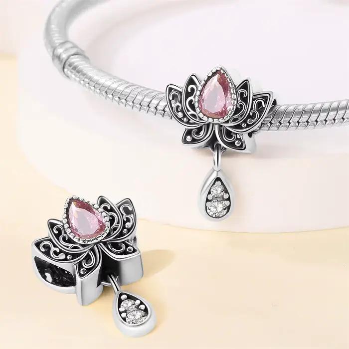 Breloques originales plaquées argent, perles pour bracelets, breloques de sac, accessoires DIY, cadeau pour femme, pendentif lotus, ange, lune, cristal rose
