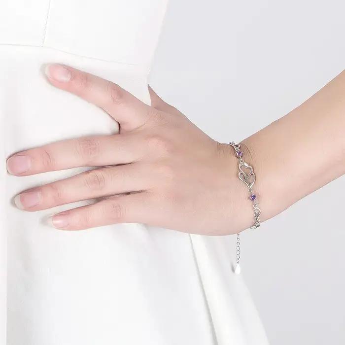 Bracelet cœur à cœur en argent Sterling 925 pour femmes
