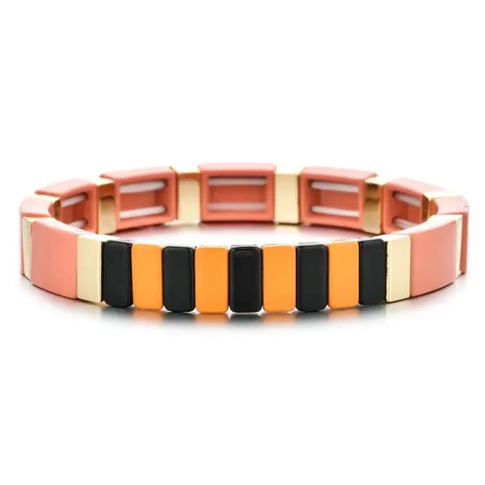 Nouveau néon arc-en-ciel Bracelet élastique émail carrelage Bracelets métal bohème Pulseras femmes mode