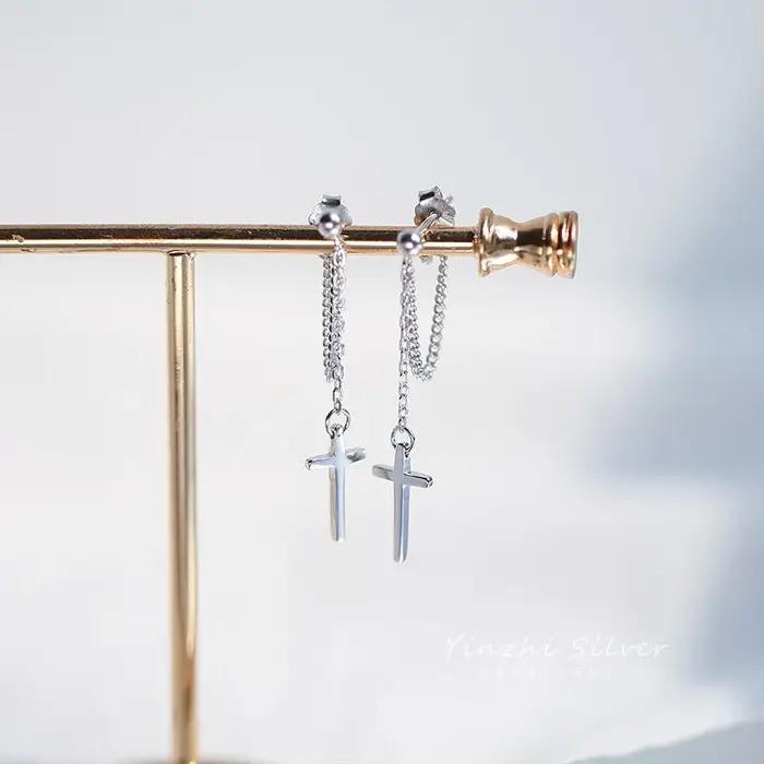 Boucles d'oreilles croix en argent Sterling 925 pour femmes