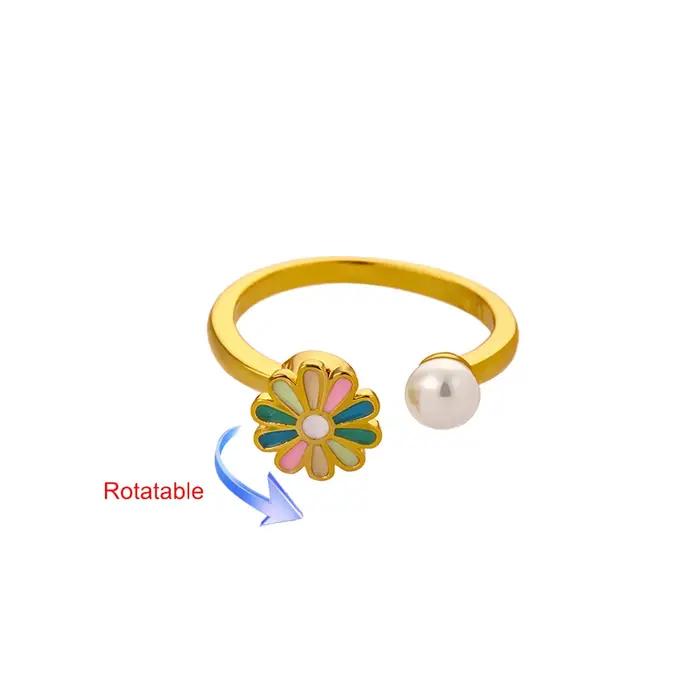 Bagues rotatives marguerites colorées pour femmes, plaquées or 18 carats, anti-stress, bijoux de mode, cadeaux pour toutes les occasions