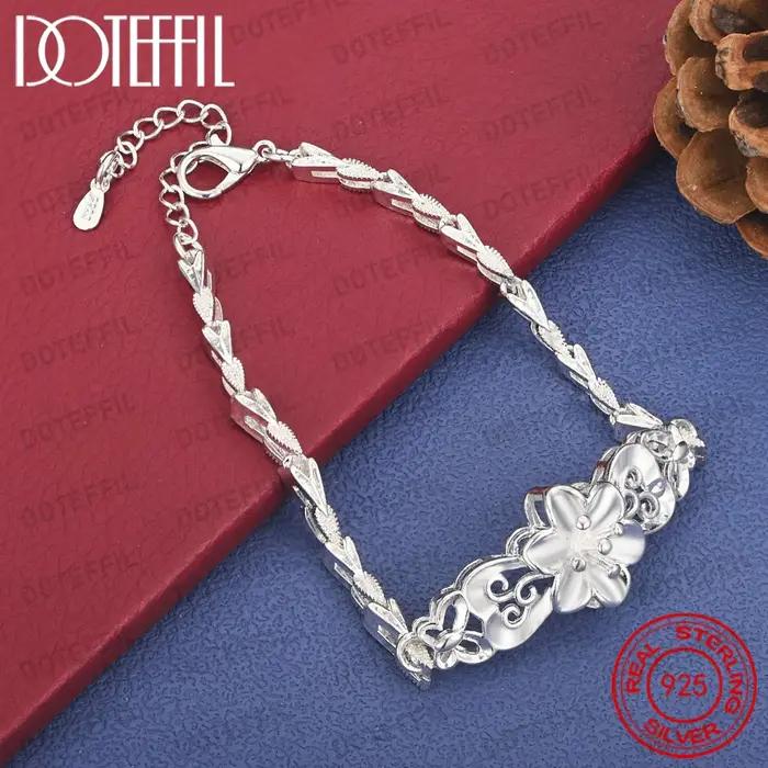 Bracelet en argent sterling 925 de 8 pouces avec motif floral exquis pour femme