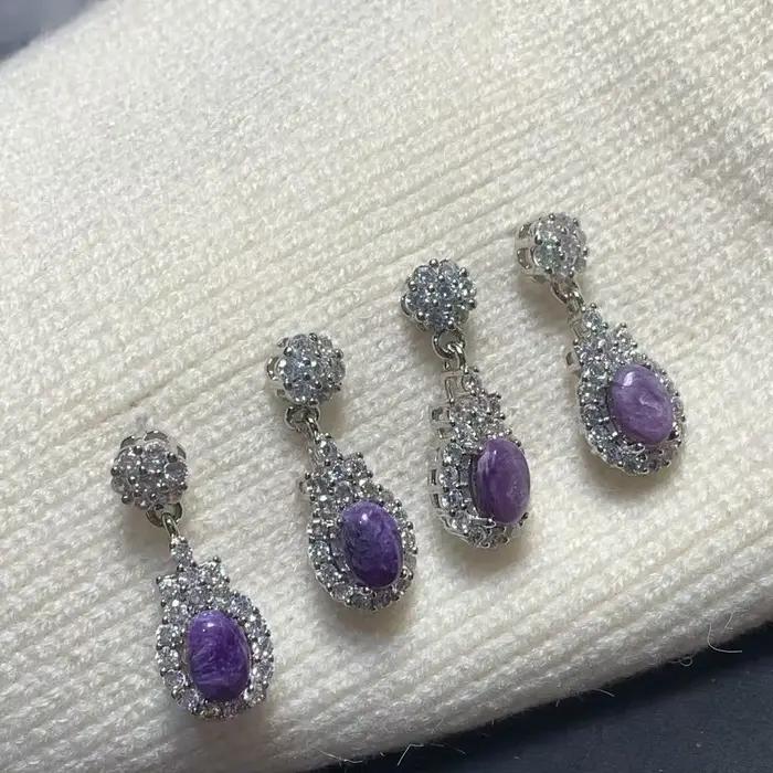 Boucles d'oreilles vintage en charoïte naturelle