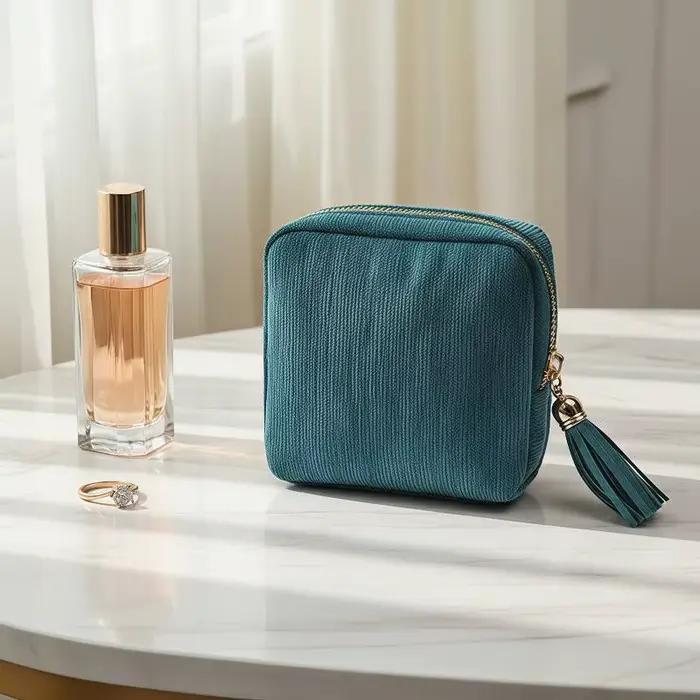 Pochette à bijoux en velours doux, plusieurs compartiments intérieurs, fermeture éclair à pompon lisse, organisateur portable pour femmes, voyages d'affaires