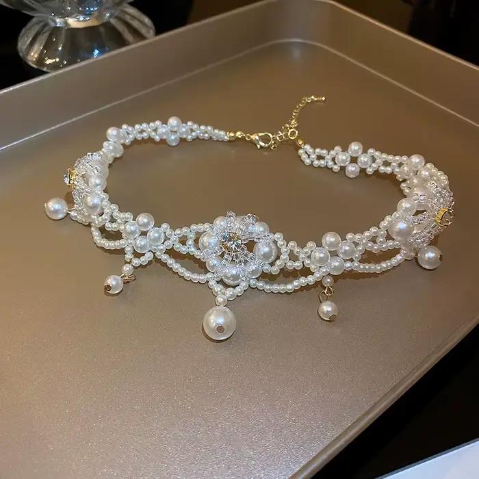 Collier ras du cou en perles Vintage pour femmes
