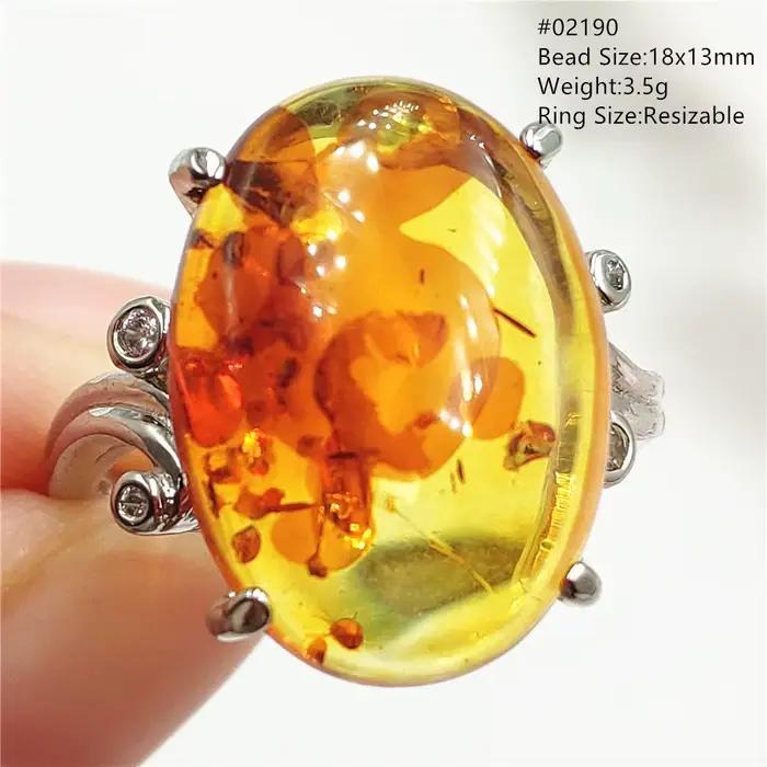 Bague réglable en ambre jaune Piebald naturel pour femme