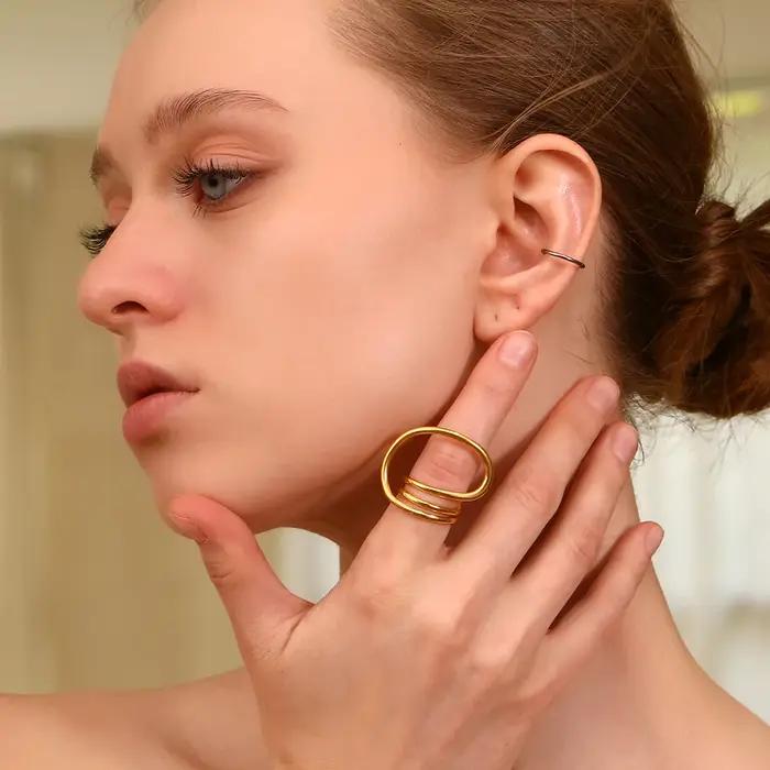 E.B.belle-Bague à Lignes Géométriques Déformées pour Femme