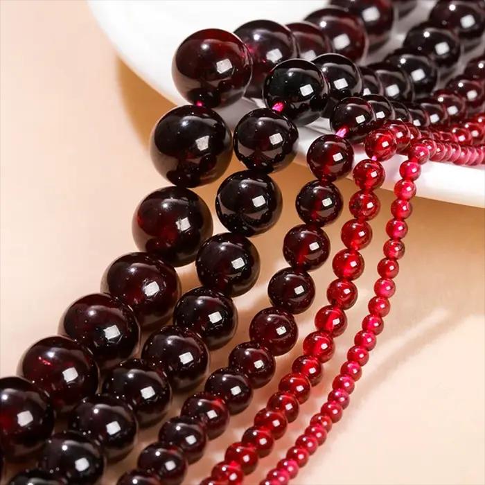 Bracelet en perles de pierre de grenade rouge naturelle de haute qualité