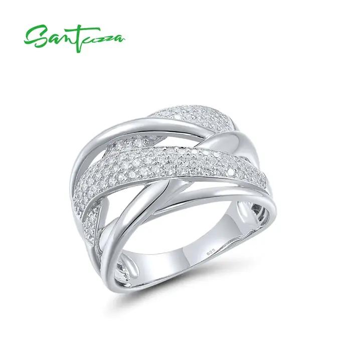 SANTUZZA véritable 925 bagues en argent Sterling pour les femmes scintillant blanc zircon cubique ch