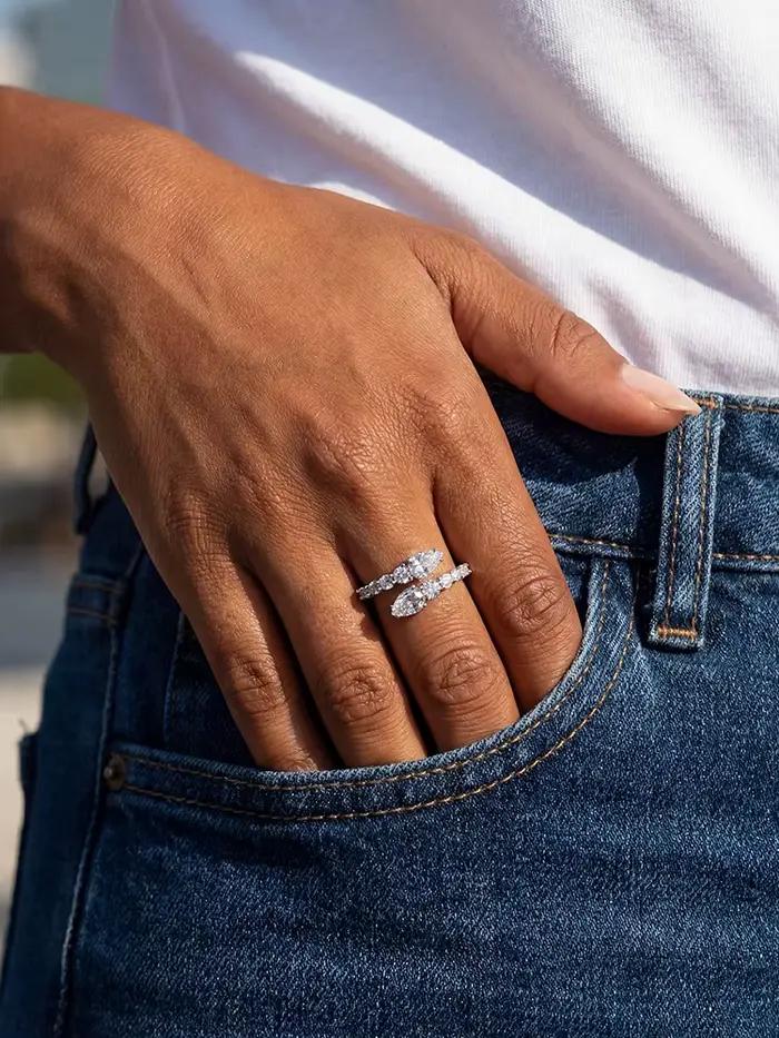 Bague réglable en argent Sterling 925 en forme de poire pour femmes, bague en Zircon à la mode, bijoux fins de haute qualité pour fiançailles et mariage