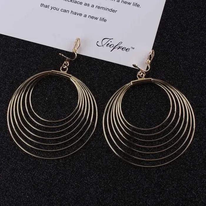 Boucles d'oreilles rondes en métal doré pour femmes et filles, gros clips d'oreille punk, cadeau de