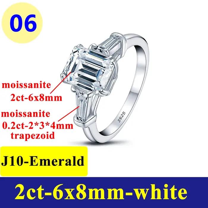Bague pour femme en argent S925 plaqué or blanc 18 carats avec émeraude 2 carats et moissanite couleur D, bijoux fins pour femme