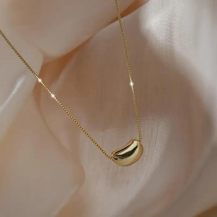 Colliers avec pendentif en forme de haricot lisse plaqué or, 1 pièce, pour femmes, mode filles étudi
