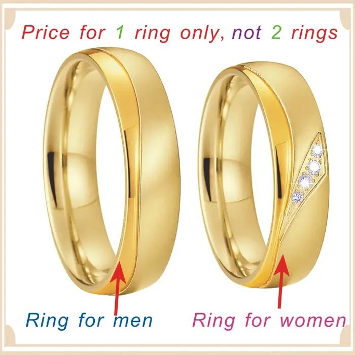 Anneau de mariage en acier inoxydable plaqué or rose pour homme et femme, alliances de fiançailles, mariage et anniversaire, zirconium blanc, largeur 6mm, classique et élégant