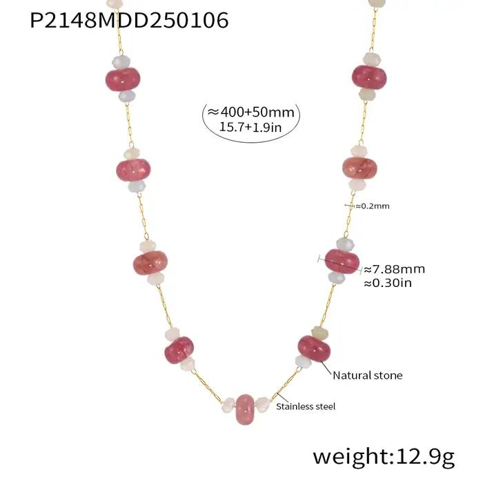 Collier artisanal en pierres naturelles perlées, chaîne fine en acier inoxydable pour femme, bijou é
