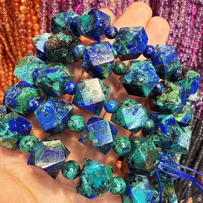 Bracelets et Colliers en Perles Octogonales Facettées en Azurite Bleue Naturelle de Qualité AAA pour Bonne Fortune Bijoux Personnalisés Occasions Spéciales