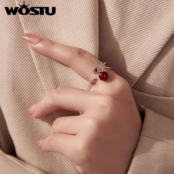 WOSTU – bague en argent Sterling 925 avec fruits cerise rouge