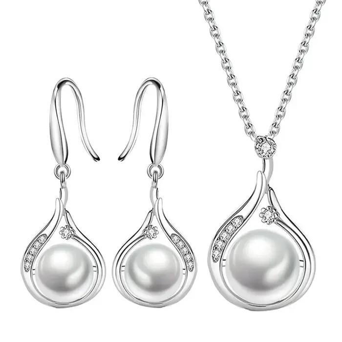 Ensemble de bijoux élégants avec pendentif en perles en argent Sterling 925 pour femmes