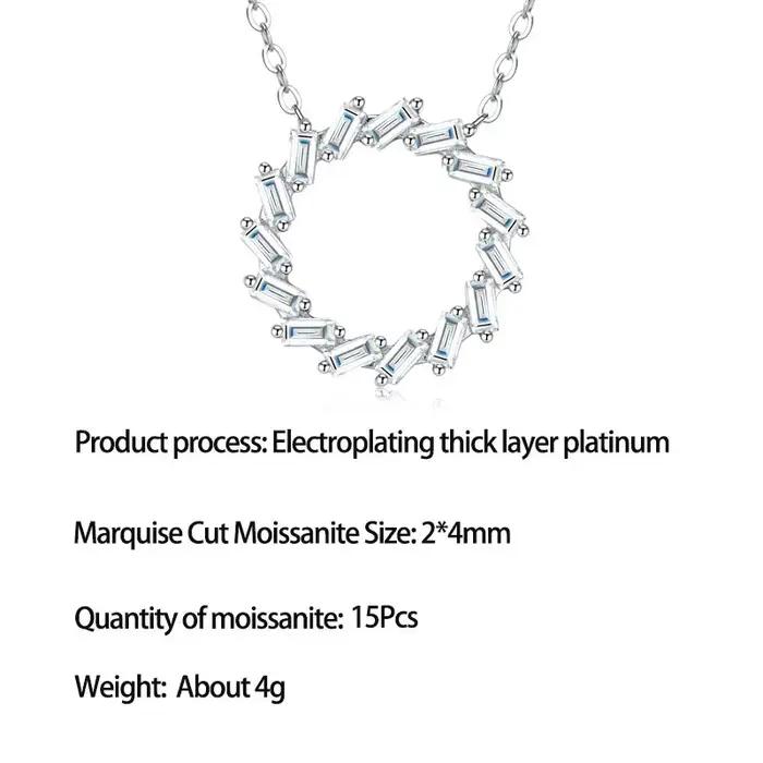 Collier pendentif soleil en moissanite taille marquise en argent S925 LinkerLove pour femme, plaqué