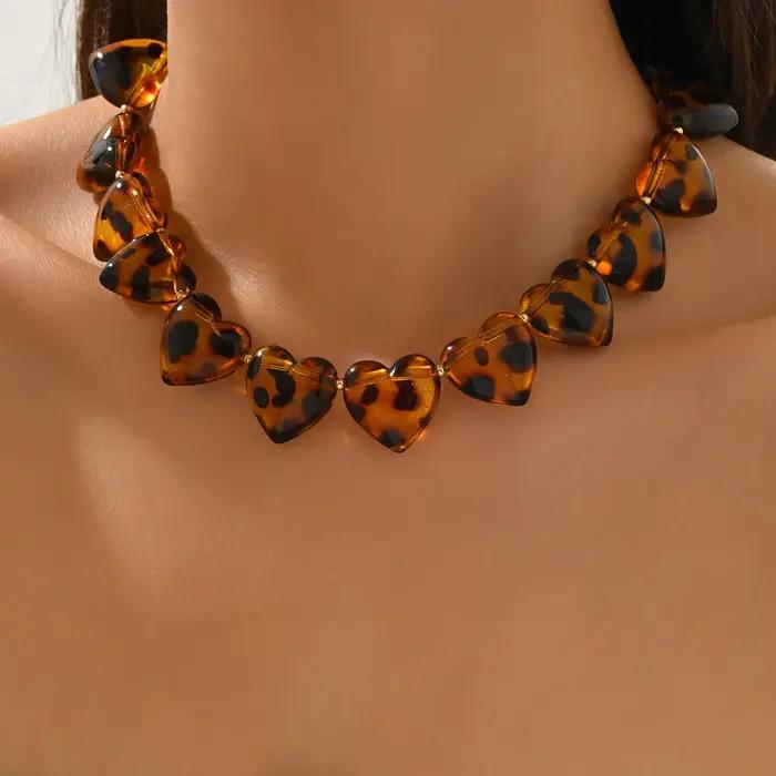 Collier ras du cou en perles à imprimé léopard pour femmes, style bohème, réglable, bijoux tendance