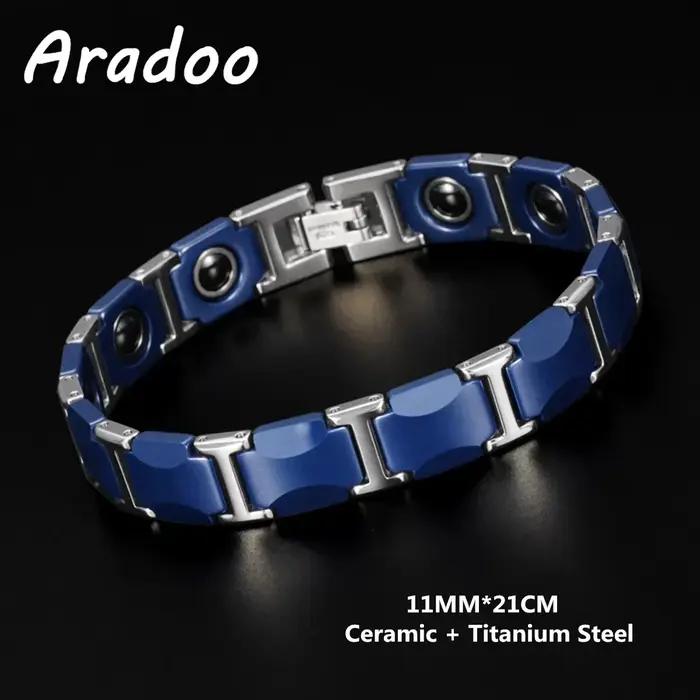 Bracelet ajustable en céramique bleue et métal avec fonction de suivi de fitness pour hommes et femmes pour occasions spéciales et bien-être