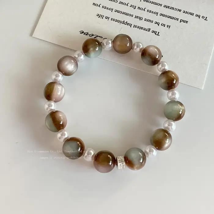 Bracelet Perlé Toffee Rose Fait Main Design Niche Nouveau Style Chinois Finesse Brillante Accessoires Perlés Un Tour Occasions Spéciales
