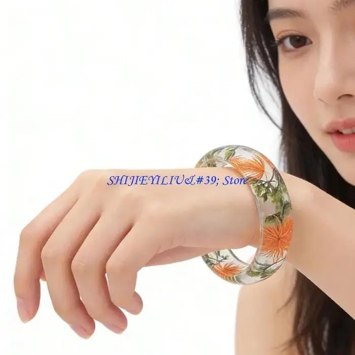 E21F – bracelet élégant en résine avec fleurs préservées pour femmes