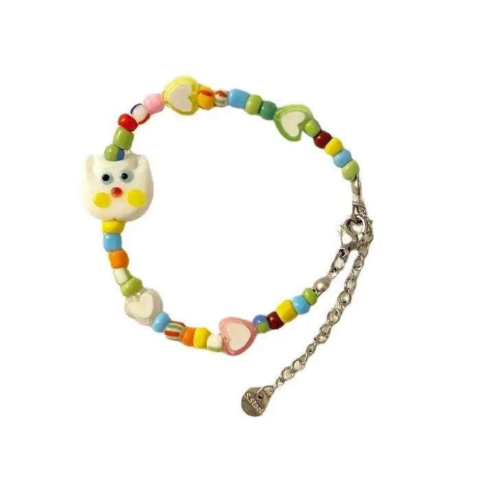 Bracelet en perles de chat de dessin animé mignon pour enfants