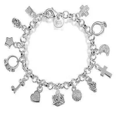 925 en argent Sterling mode 13 pièces pendentif chaîne bracelet à breloques pour les femmes pour les adolescentes dame