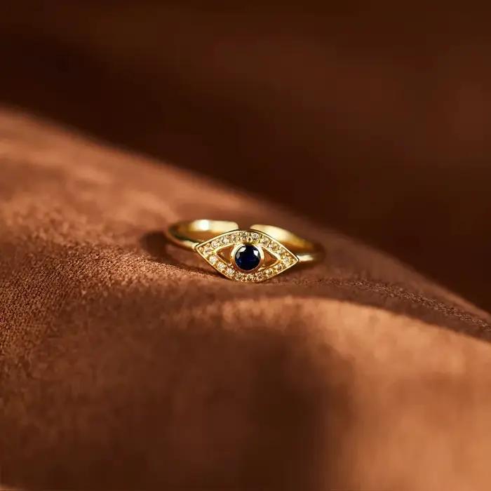 Bague de Protection contre le mauvais œil plaqué or 14 carats