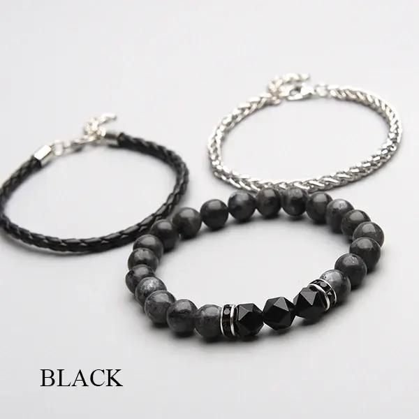 Ensemble de 3 bracelets en cuir véritable et chaîne en acier inoxydable, pièces/lot pièces, mélange