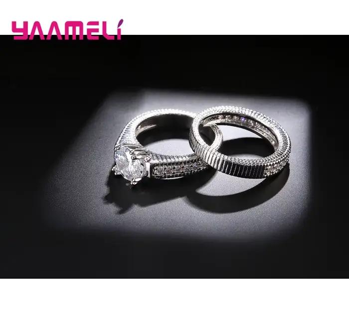 Ensemble de bagues de fiançailles élégantes en argent Sterling 925