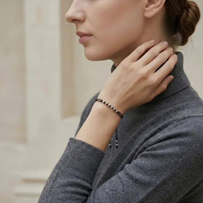Bracelet en cordon ciré avec perles en argent sterling 925 rétro pour femmes et hommes occasions spéciales anniversaire élégance quotidienne