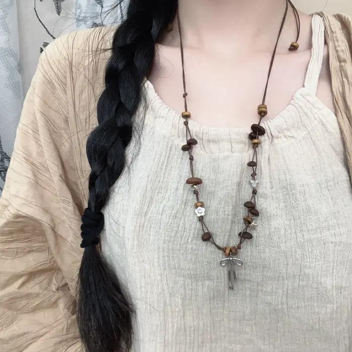 Nouveau collier en perles de café de style chinois pour femmes avec chaîne de pull ajustable et accessoires