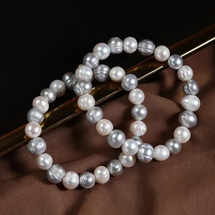 Grand Bracelet de perles naturelles baroques irrégulières de 9mm pour femmes, bijoux élégants, vérit