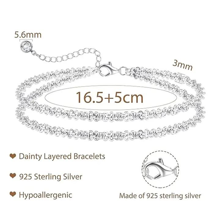 Bracelets en argent Sterling 925 réglables et empilables avec chaînes de maillons et perles pour femmes et filles pour occasions spéciales et cadeaux de fête