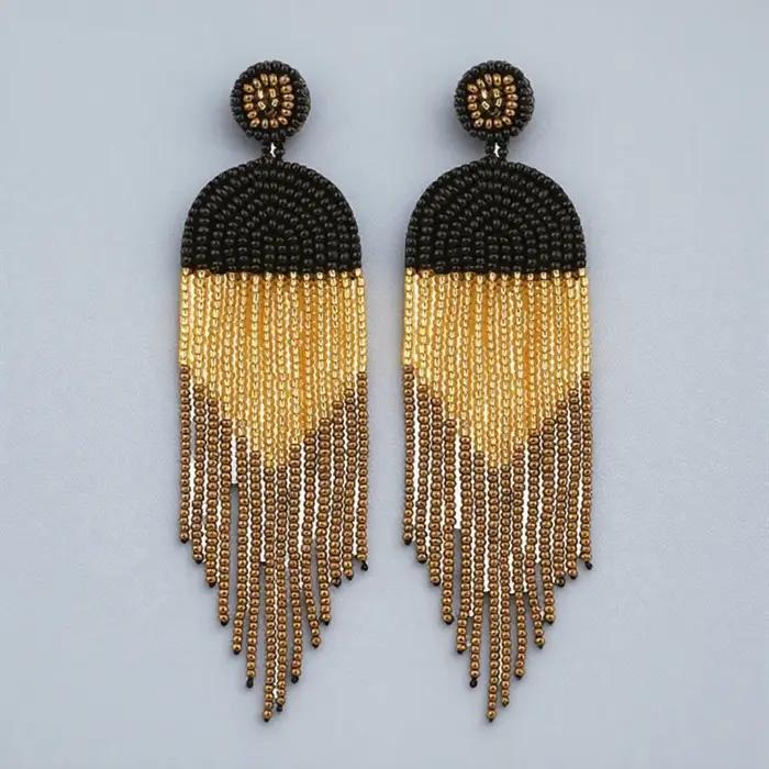 Boucles d'oreilles pendantes à pampilles perlées