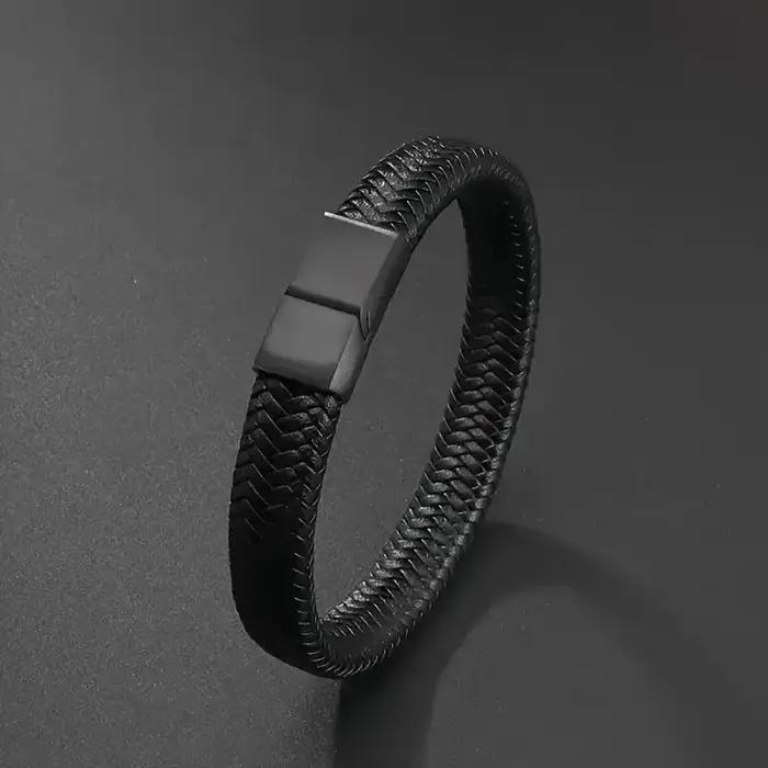 Bracelet magnétique Vintage en cuir PU noir pour hommes