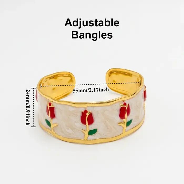 Bracelet en émail rose réglable couleur or, bracelet en acier inoxydable style bohème pour femmes, b